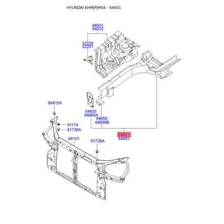 Лонжерон лівий 64601-2E040 Mobis - 646012E040 - схема з каталогу 64601, KHMJPJM04 646012E040
