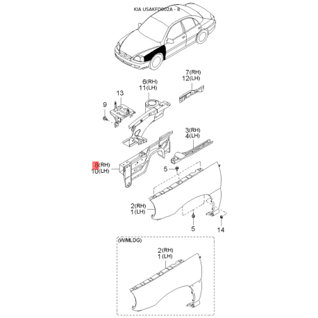 Пистон (клипса) обивки багажника 0B102-6886506 Mobis - 0B1026886506 - схема с каталога 8, USAKFD002A 0B1026886506