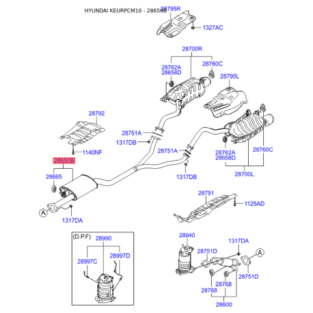 Глушитель выхлопных газов средний 28650-2B250 Mobis - 286502B250 - схема с каталога 28650B, KEURPCM10 286502B250