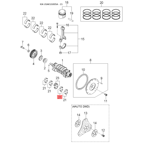 Угольная щетка, стартер 36173-11140 Mobis - 3617311140 - схема с каталога 21, USAK1G005A 3617311140