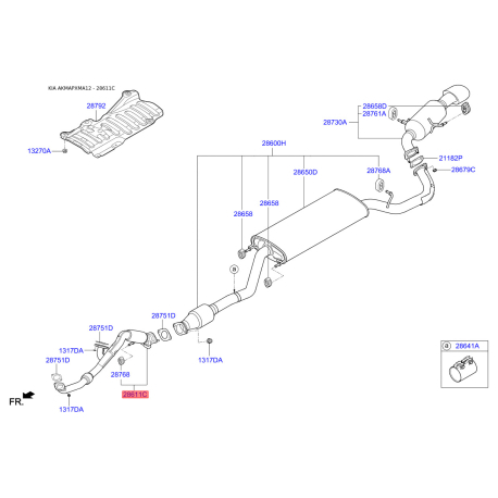 Труба вихлопного газу 28610-2W100 Mobis - 286102W100 - схема з каталогу 28611C, AKMAPXMA12 286102W100