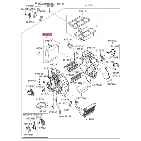 Испаритель, кондиционер 97139-1F200 Mobis - 971391F200 - схема с каталога 97610C, KKMAPFQ04 971391F200