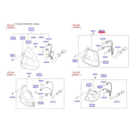 Фонарь задний правый 92402-25220 Mobis - 9240225220 - схема с каталога 92402A, EUR250PA00 9240225220