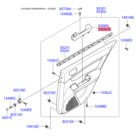 Блок кнопок склопідйомника правий 93580-3K110QD Mobis - 935803K110QD - схема з каталогу 93580R, AHMAPNFA04 935803K110QD