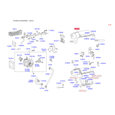 Паливопровід 28352-38400 Mobis - 2835238400 - схема з каталогу 28352I, EUR260PA00 2835238400