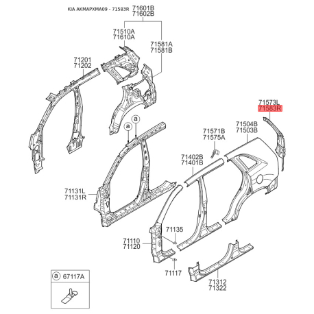 Крыло заднее (или часть боковины) заднее правое верхнее 71520-2P000 Mobis - 715202P000 - схема с каталога 71583R, AKMAPXMA09 715202P000