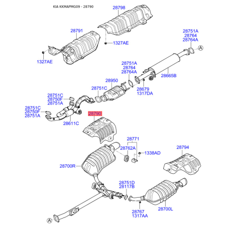 Теплозащитный экран 28793-2G000 Mobis - 287932G000 - схема с каталога 28790, KKMAPMG09 287932G000