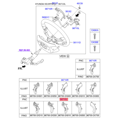 Кнопка управления автомагнитолой на руле левая 96700-3X550SA5 Mobis - 967003X550SA5 - схема с каталога 96710L, KEURPSD14 967003X550SA5
