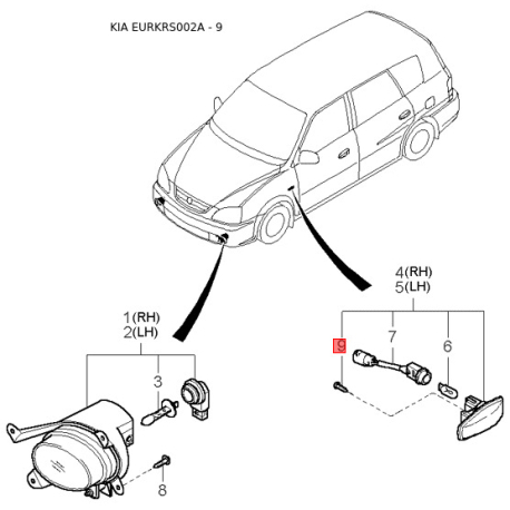 Панель приладів, у сборі та комплектуючи 0K2FF-55481 Mobis - 0K2FF55481 - схема з каталогу 9, EURKRS002A 0K2FF55481
