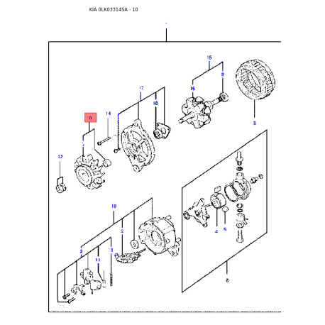 Лампа розжарювання, основна фара K9970-34350 Mobis - K997034350 - схема з каталогу 10, 0LK03314SA K997034350
