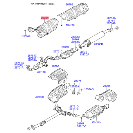 Теплозахисний екран передній 28791-2G500 Mobis - 287912G500 - схема з каталогу 28791, KKMAPMG09 287912G500