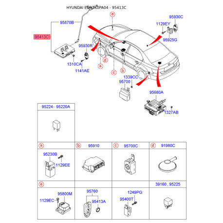 Блок управления, центральный замок 95400-3K432 Mobis - 954003K432 - схема с каталога 95413C, EUR3K0PA04 954003K432