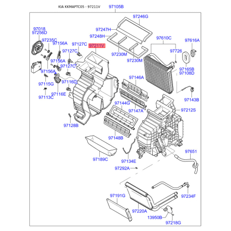 Кришка (корпус або кронштейн) обігрівача ліва 97134-1G000 Mobis - 971341G000 - схема з каталогу 97211V, KKMAPTC05 971341G000