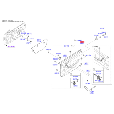 Оббивка (накладка) салону ліва 82301-1M1602I Mobis - 823011M1602I - схема з каталогу 82301, KEURPTD08 823011M1602I