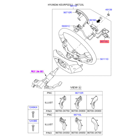 Кнопка управления автомагнитолой на руле левая 96700-3X700HZ Mobis - 967003X700HZ - схема с каталога 96710L, KEURPSD11 967003X700HZ