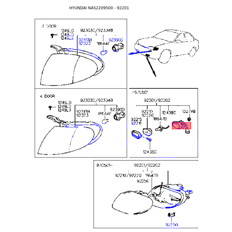Фара противотуманная левая 92201-22300 Mobis - 9220122300 - схема с каталога 92201, NAS2209500 9220122300