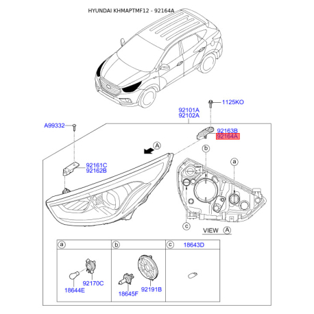 Крепление фары, освещение правое 92142-2S500 Mobis - 921422S500 - схема с каталога 92164A, KHMAPTMF12 921422S500