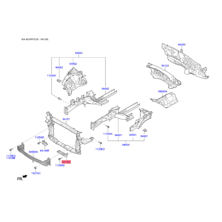 Кронштейн, облицовка радиатора левый нижний 64136-C5100 Mobis - 64136C5100 - схема с каталога 64136L, AEURPC618 64136C5100