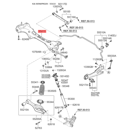 Подрамник задний (поперечная балка) 55410-2G001 Mobis - 554102G001 - схема с каталога 55410, KKMAPMG09 554102G001