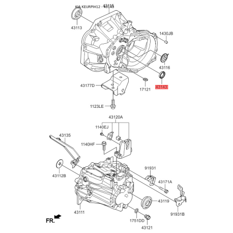 Уплотняющее кольцо, ступенчатая коробка передач 43134-02501 Mobis - 4313402501 - схема с каталога 43143, KEURPIH12 4313402501