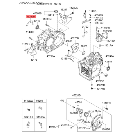 Кронштейн КПП 45243-39010 Mobis - 4524339010 - схема с каталога 45243B, KEURPMG09 4524339010