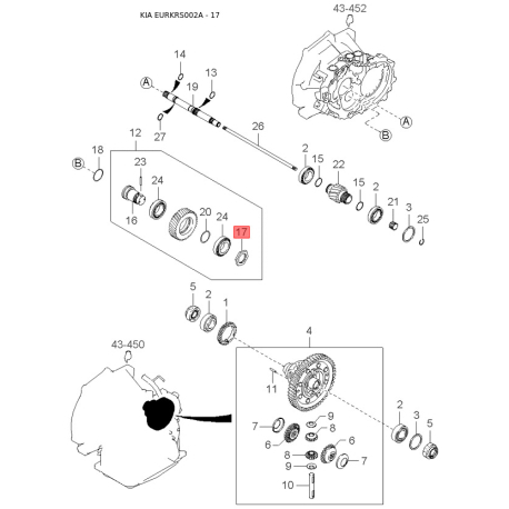 Центральна консоль комплектуючи 0K2FE-6439XGW Mobis - 0K2FE6439XGW - схема з каталогу 17, EURKRS002A 0K2FE6439XGW