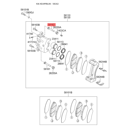 Направляюча (палець) супорта 58162-3E500 Mobis - 581623E500 - схема з каталогу 58162, KEURPBL06 581623E500