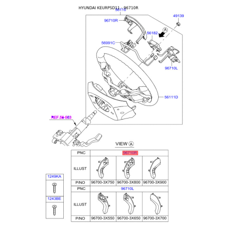 Кнопка управления автомагнитолой на руле правая 96700-3X900HZ Mobis - 967003X900HZ - схема с каталога 96710R, KEURPSD11 967003X900HZ