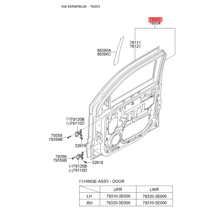 Дверь, кузов левая 76003-3E100 Mobis - 760033E100 - схема с каталога 76003, KKMAPBL06 760033E100