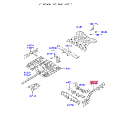 Лонжерон підлоги багажника лівий 65710-25350 Mobis - 6571025350 - схема з каталогу 65710, RUS251PA00 6571025350