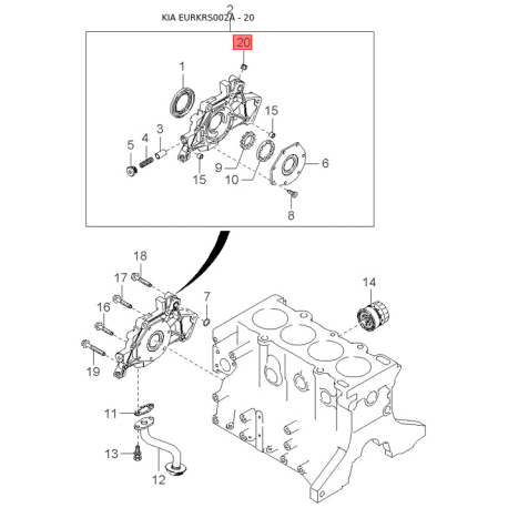 Манжета (кольцо, сальник) поршня суппорта 0K2FC-26642 Mobis - 0K2FC26642 - схема с каталога 20, EURKRS002A 0K2FC26642