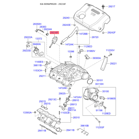 Клапан, рециркуляция ОГ 29216-3E300 Mobis - 292163E300 - схема с каталога 29216F, KKMAPMG09 292163E300