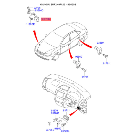 Система допомоги при паркуванні 96630-2H000 Mobis - 966302H000 - схема з каталогу 96620B, EUR2H0PA06 966302H000
