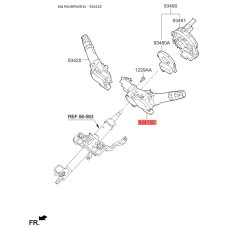 Переключатель указателей поворота 93410-1R521 Mobis - 934101R521 - схема с каталога 93415C, REURPDXR15 934101R521