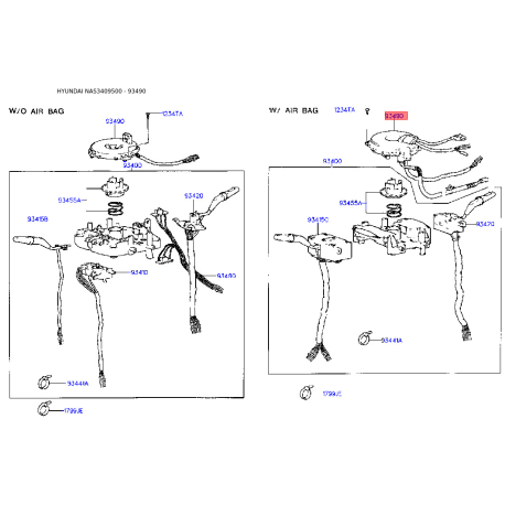 Віта пружина, подушка безпеки 93490-34600 Mobis - 9349034600 - схема з каталогу 93490, NAS3409500 9349034600