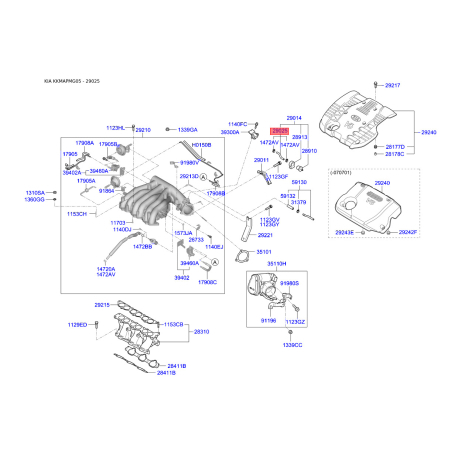 Шланг (трубка) вакуумна 29025-3E100 Mobis - 290253E100 - схема з каталогу 29025, KKMAPMG05 290253E100