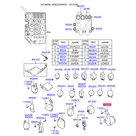 Звуковий сигнал 95710-2D200 Mobis - 957102D200 - схема з каталогу 95710A, HMA2D0PA00 957102D200