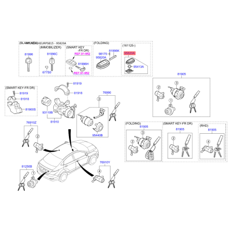 Брелок без ключа 95430-1RAB1 Mobis - 954301RAB1 - схема с каталога 95820A, KEURPSB15 954301RAB1