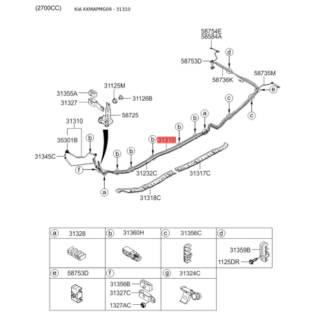 Топливопровод 31310-2G250 Mobis - 313102G250 - схема с каталога 31310, KKMAPMG09 313102G250