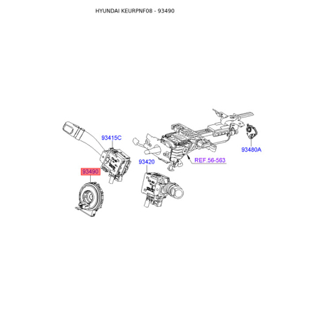 Витая пружина, подушка безопасности 93490-3K500 Mobis - 934903K500 - схема с каталога 93490, KEURPNF08 934903K500