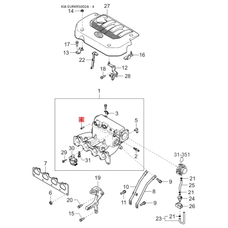 Клапан редукційний у зборі та комплектуючі клапана M0324-14116B Mobis - M032414116B - схема з каталогу 4, EURKRS002A M032414116B