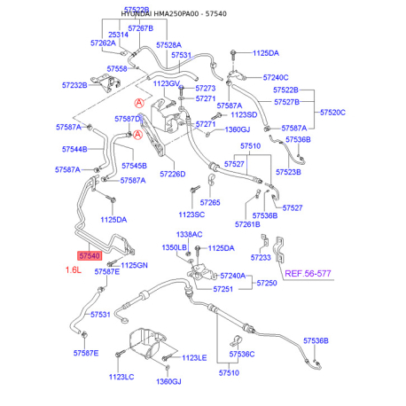 Гідравлічний шланг, кермо 57541-25000 Mobis - 5754125000 - схема з каталогу 57540, HMA250PA00 5754125000