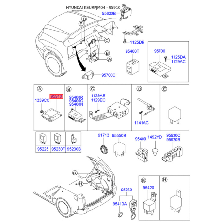Устройство управления, подушка безопасности 95910-2E510 Mobis - 959102E510 - схема с каталога 95910, KEURPJM04 959102E510