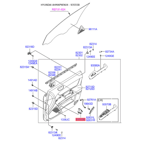 Вимикач 93555-3K000QD Mobis - 935553K000QD - схема з каталогу 93555B, AHMAPNFA04 935553K000QD