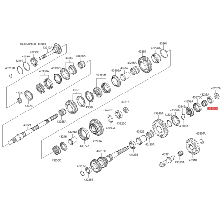 Підшипник вторинного вала задній 43220-49601 Mobis - 4322049601 - схема з каталогу 43220D, KEURPBL06 4322049601