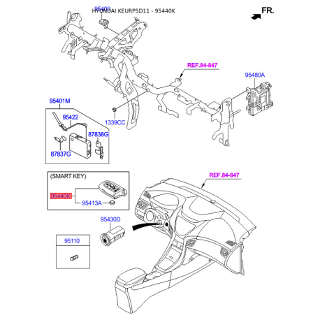 Брелок без ключа 95440-3X100 Mobis - 954403X100 - схема с каталога 95440K, KEURPSD11 954403X100