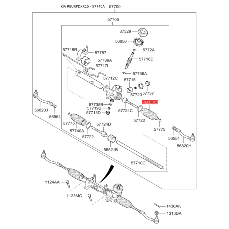 Чехол (пыльник, гофра) рулевого механизма 57740-0U000 Mobis - 577400U000 - схема с каталога 57740A, REURPDXR15 577400U000