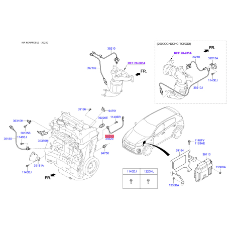 Датчик детонации 39250-2G100 Mobis - 392502G100 - схема с каталога 39250, KKMAPD919 392502G100
