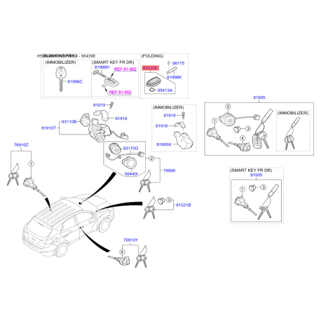Брелок без ключа 95430-2S750 Mobis - 954302S750 - схема с каталога 95430E, KEURPTM14 954302S750