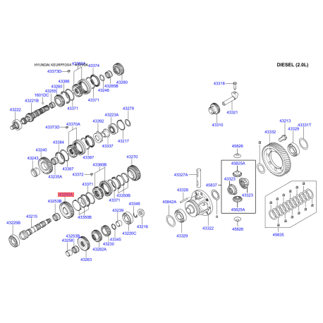 Шестерня, вторинний вал 43250-3A010 Mobis - 432503A010 - схема з каталогу 43250A, KEURPFO04 432503A010